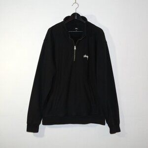 Stussy Stock Logo Mock Neck Quarter 1/4 Zip Sweatshirt Black Mens XL